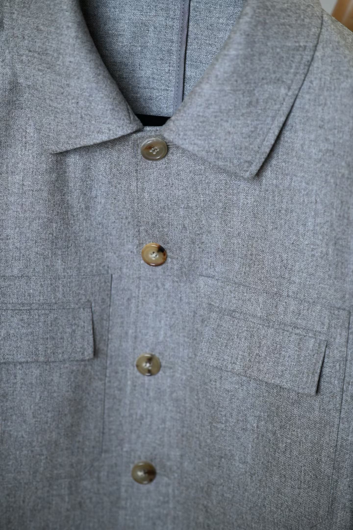 Grey bespoke jacket detail by Blanc Sartorial Toronto tailoring